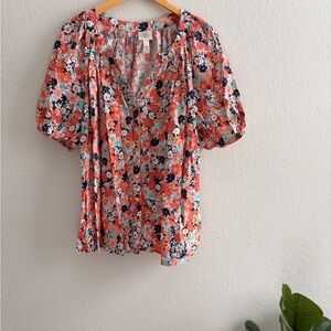 St John's Bay Women's Floral Print Top Blouse 1X